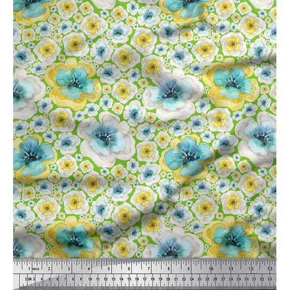 Soimoi Green Heavy Canvas Fabric Poppy Floral Decor Fabric Printed Yard 58 Inch Wide