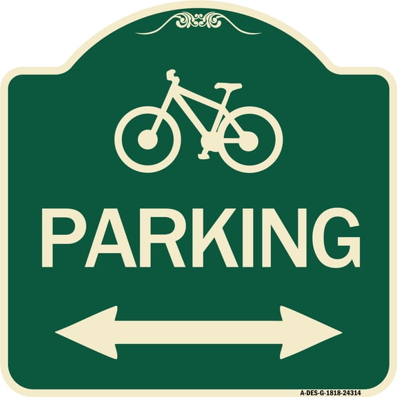 SignMission Designer Series Sign - Bicycle Symbol Parking (With Bidirectional Arrow) | Green & Tan 18" X 18" Heavy-Gauge Aluminum Architectural Sign | Made in the USA