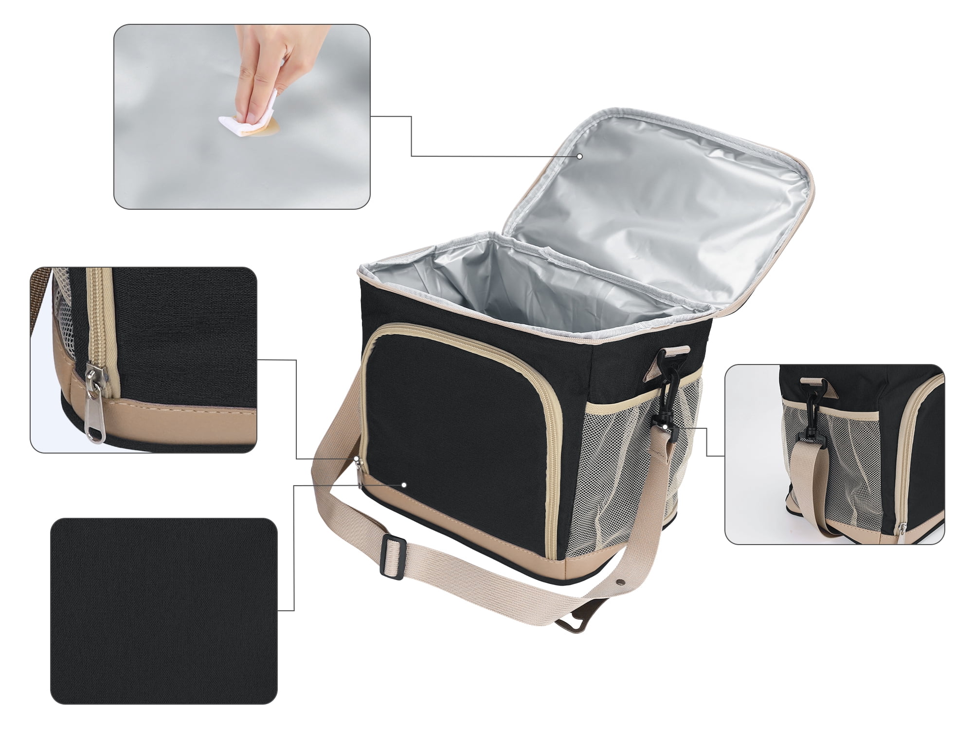 Unique Bargains Lunch Bag Insulated Lunch Bag with Adjustable Shoulder Strap Black
