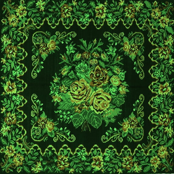 Ahgly Company Indoor Square Medallion Green French Area Rugs, 8' Square