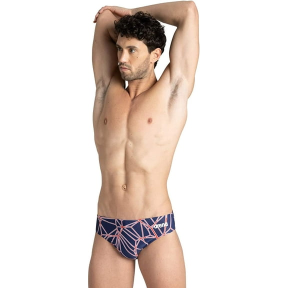Arena Men's Team Color Print 3-inch Brief Athletic Training Swimsuit Bathing Suit Carbonics Pro Navy/Red 22