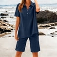 thumbnail image 4 of KIHOUT Women's Summer Casual Two Piece Outfit Short Sleeve Lapel Button V Neck Top and Shorts Set Loose Fit Breathable Cotton Linen Blend Tracksuit for Daily Vacation, 4 of 8