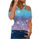 thumbnail image 1 of Tops con estampado de hombros descubiertos de manga corta con cuello en V para mujer Pompotops hkajfhjk466893, 1 of 4