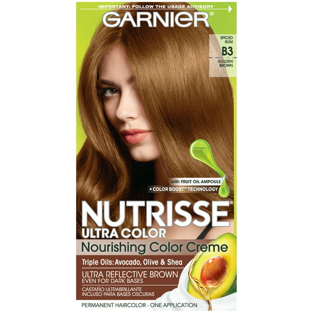 Garnier Nutrisse Ultra Color Nourishing Bold Permanent Hair Creme, B3  Golden Brown, 1 Kit 