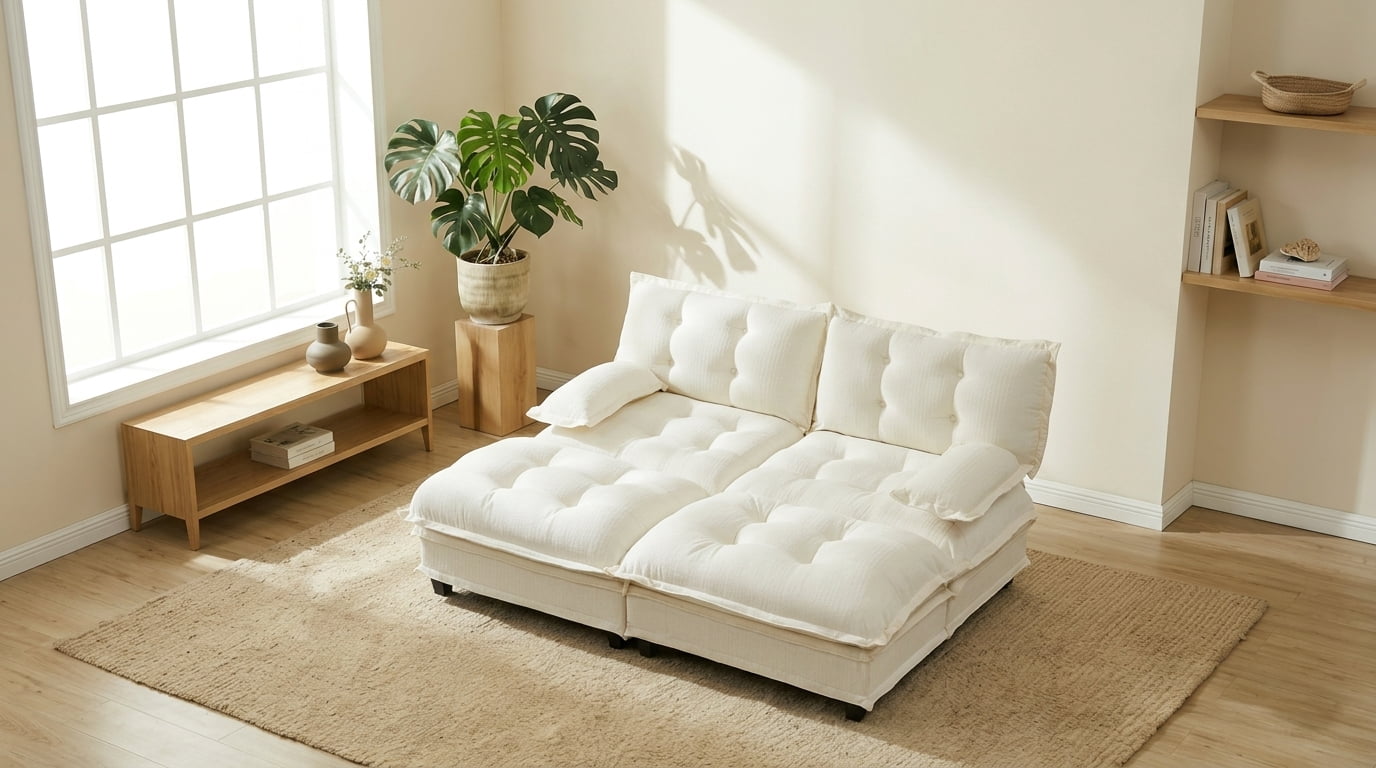 AISWORD 77" Sleeper Modular Sectional Cloud Sofa with 2 Ottomans, Chenille Fabric Deep Seat Couch with Lattice Decored Cushions