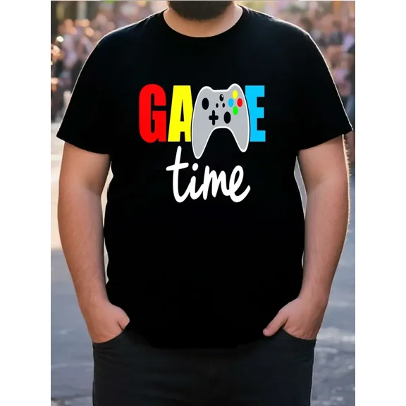 Colorful Game Controller Graphic Men's Plus Size Gamer Short Sleeve Crew Neck Tee