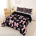 thumbnail image 2 of Manfei Pink Coquette Bow Full Size Comforter Sets For Girls,Cute Polka Dot Bowknot Bedding Sets For Kids,Black Reversible,3 Pieces, 2 of 7
