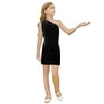 thumbnail image 1 of HXWCHs Robe de Fête Étincelante pour Filles Robe à Sequins Épaule Asymétrique Col Rond Robe de Fête pour Tout-Petits Enfants Noir 7-8 Ans, 1 of 4