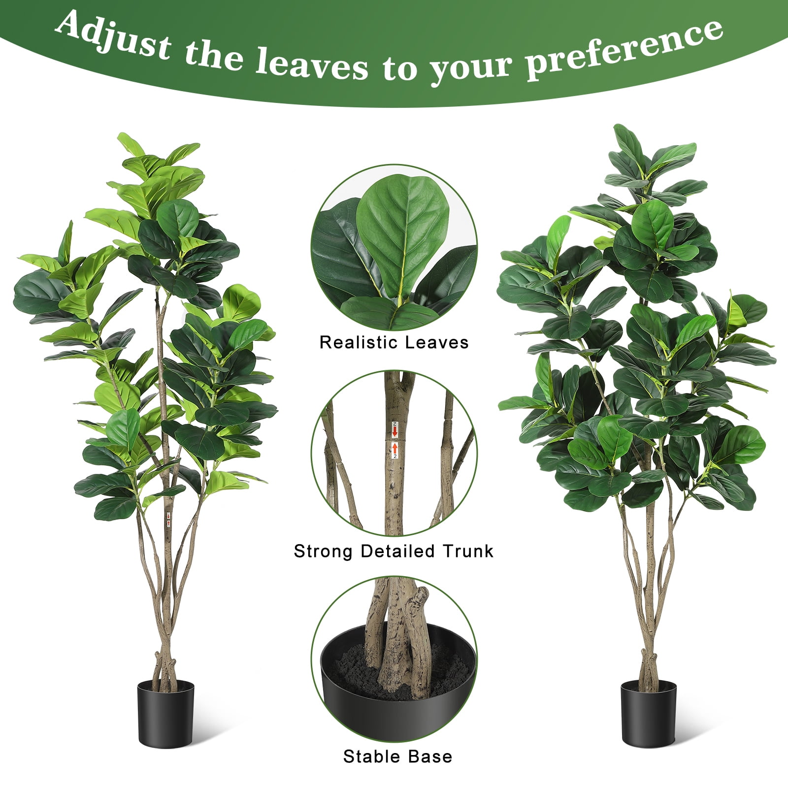 Fiddle Leaf Fig Tree Artificial Plant 6FT Tall Faux Plants Indoor Fake Ficus Lyrata Plant in Pot Artificial Fig Trees for Home Office Store Room Decor Indoor Outdoor Housewarming Gift