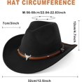 thumbnail image 2 of Kids Cowboy Hat Youth Adult Casual Felt Fedora Hat Black Western Cowboy Hat Cowgirl Cap with Buckle Belt ( Black 22 inch ), 2 of 5