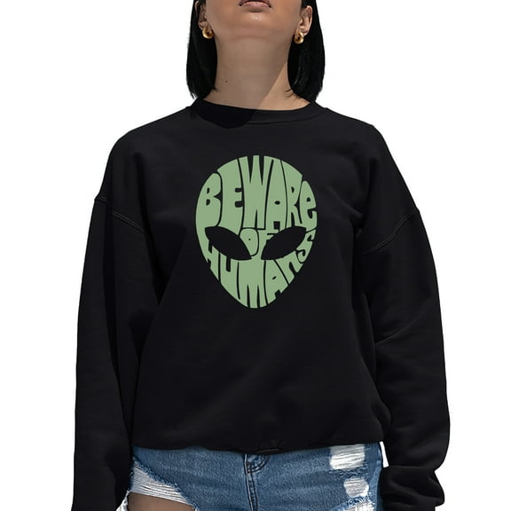 Women's Word Art Crewneck Sweatshirt - Beware of Humans