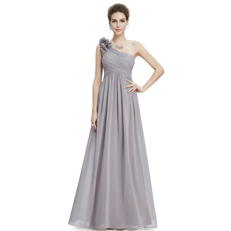Ever-Pretty Women's Elegant Long Maxi One-Shoulder Summer Chiffon Beach Wedding Guest Bridesmaid Dresses for Women 08237 (Grey 4