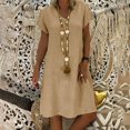 thumbnail image 1 of Women‘s Summer Loose Solid Color Short-sleeved V-neck A-line Dress, 1 of 9