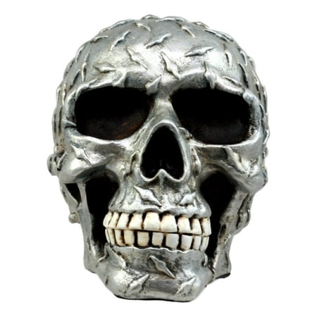 Diamond Resin Trophy Ebros Metallic Finish Diamond Plate Cranium Skull Figurine 4.5