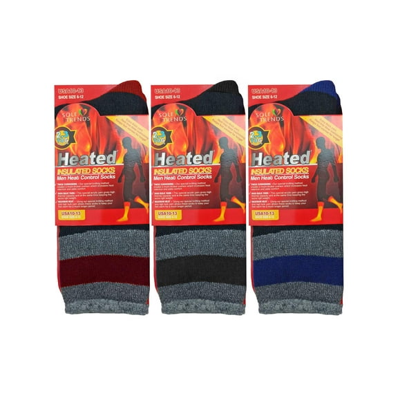 Mens 3-Pack Striped Thick Thermal Insulated Heated Work Socks
