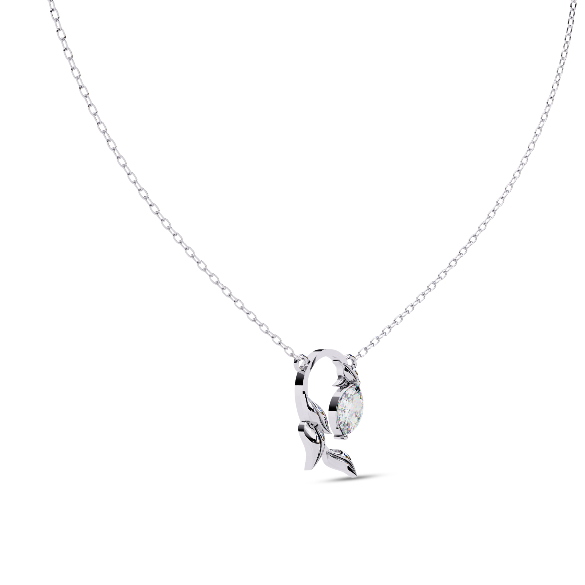 IGI Certified Lab Grown Diamond Olive Leaf Branch Pendant Necklace for Women | Marquise Cut Diamond Necklace with 18 Inch Cable Chain 18K Solid White Gold F-G, VS-SI Quality (0.50 Ctw)