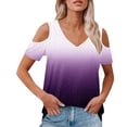 thumbnail image 2 of Ovbmpzd Purple Women Tops Short Sleeve Cutout V-Neck Gradient Color Comfy Blouses Ladies Blouses L, 2 of 7