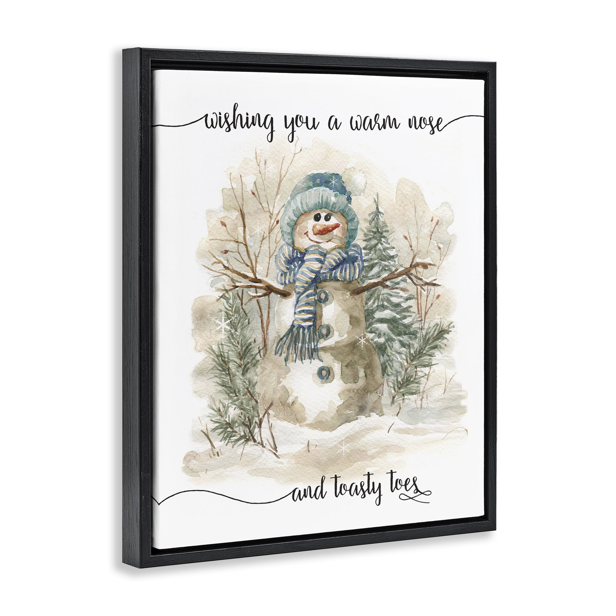 Stupell Industries Warm Nose & Toasty Toes Holiday Painting Black Floater Framed Canvas Art Prints Wall Art, 17 x 21