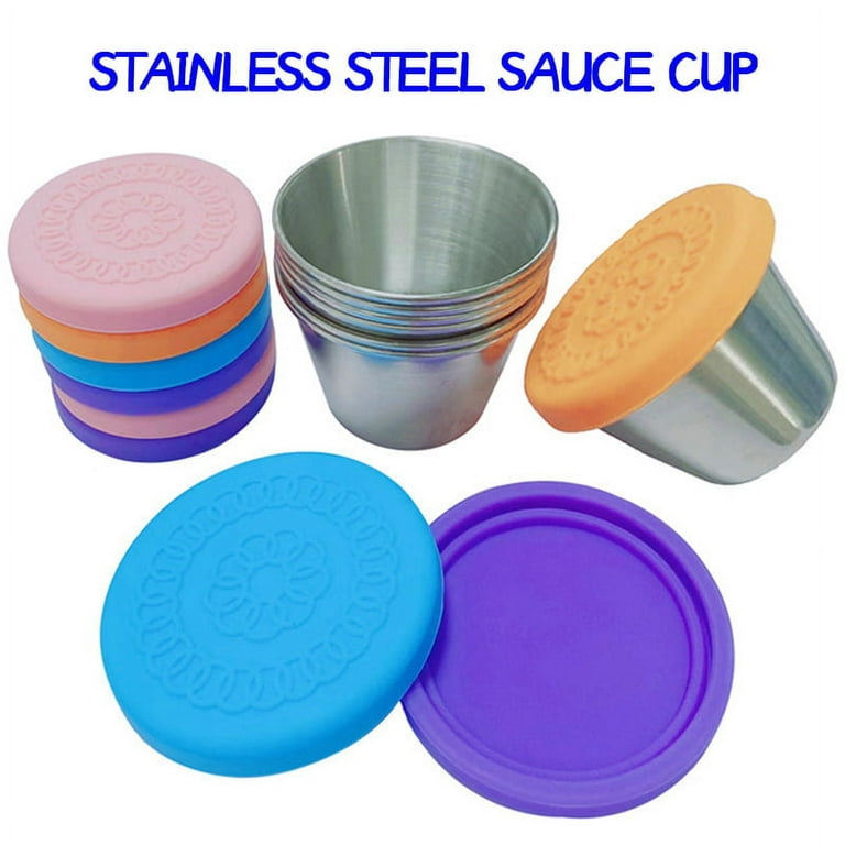 Stainless Steel Sauce Cups with Silicone Lids Reusable for Dipping Sauces  Salad 