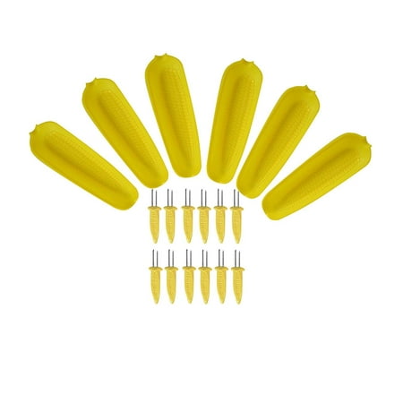 Grill Time Set of 6 Corn on the Cob Skewer and Dish Set - 18 PC Set: 6 Large Plastic Corn on the Cob Dishes and 12 Corn holders. Keep hands clean and free of oils and butter during Cookouts