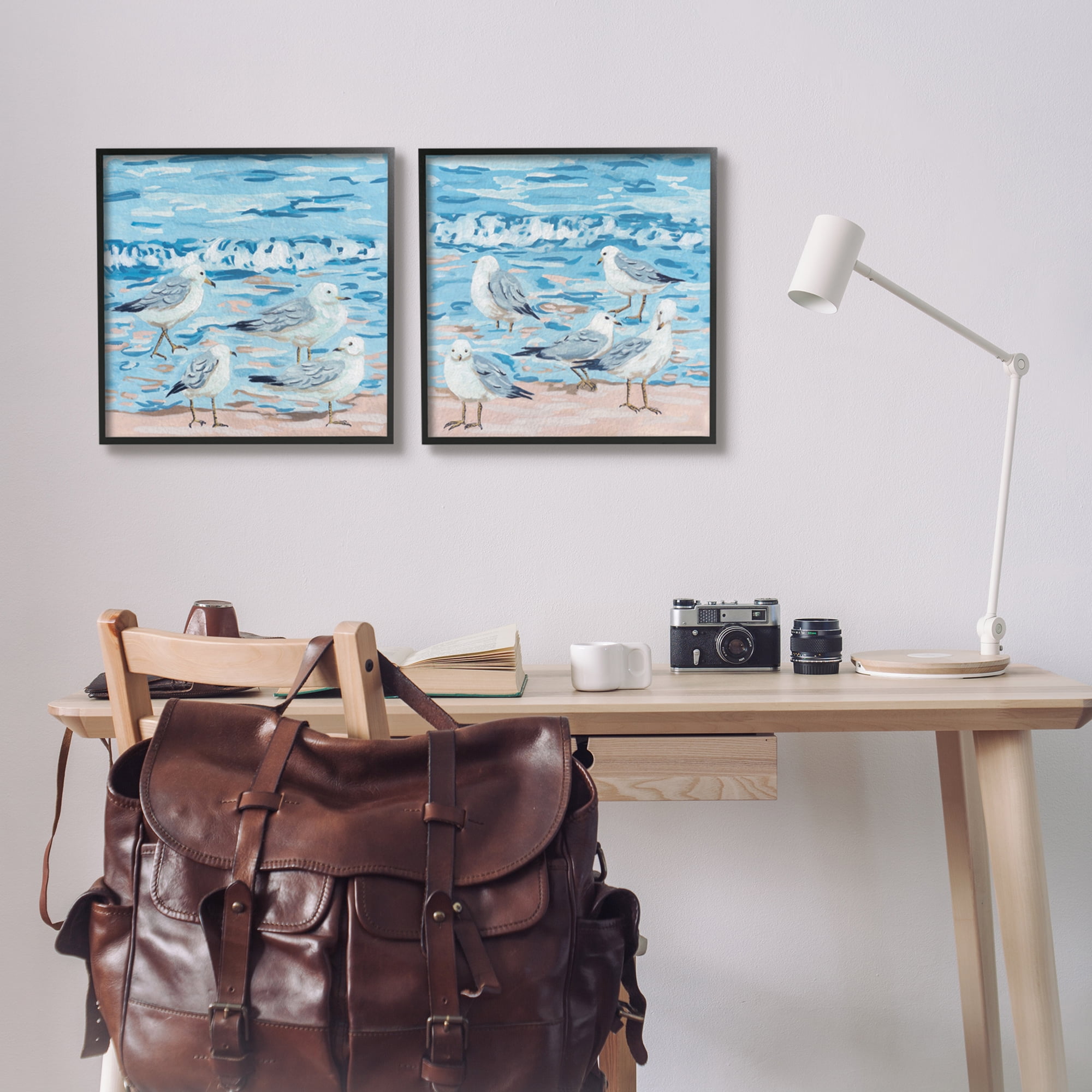 Stupell Industries Sandpipers on Shore Painting Animals & Insects Painting Black Framed Art Print Wall Art, 17 x 17, Set of 2