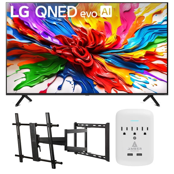 LG 65QNED92AUA 65 Inch 4K QNED Mini LED evo AI Smart TV with a Walts Large/Extra Large Full Motion Mount and Amber Protection 3-OUTLET-SURGE Surge Protector (2025)
