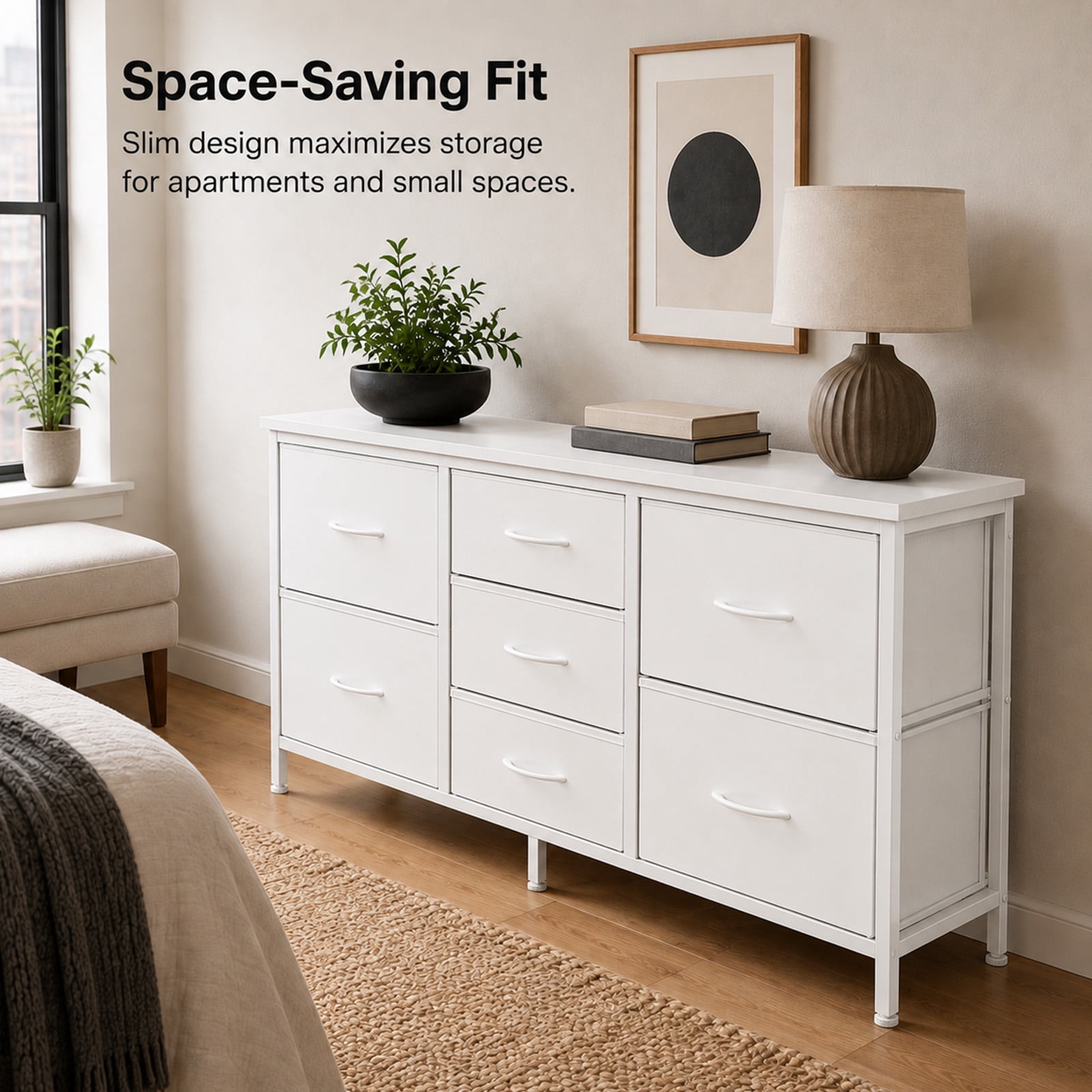 Alvantor 7 Drawer Fabric Dresser, Clothes Organizer Storage Tower for Bedroom, Chest of Drawers with Wooden Top, Metal Frame for Bedroom TV Stand