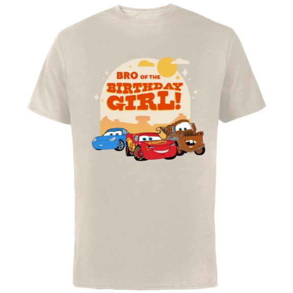 Disney and Pixar’s Cars Family Bro of the Birthday Girl - Short Sleeve Cotton T-Shirt for Adults - Customized-Natural