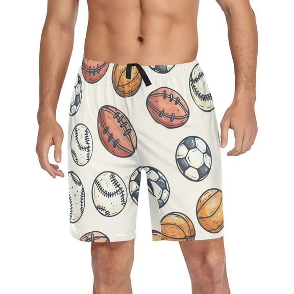 Men's Pajama Shorts Bottoms with Pockets Soft Lightweight Lounge Sleep Wear Rugby Baseball Soccer Basketball