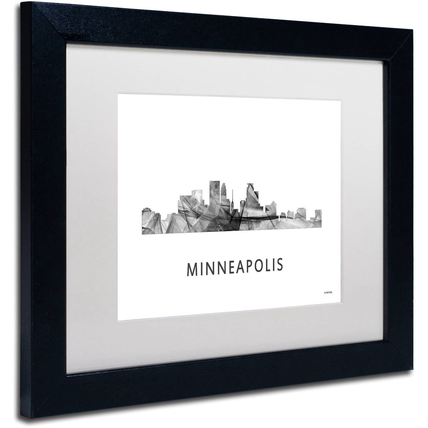 Trademark Fine Art 'Minneapolis MN Skyline WB-BW' Canvas Art by Marlene Watson, White Matte, Black Frame