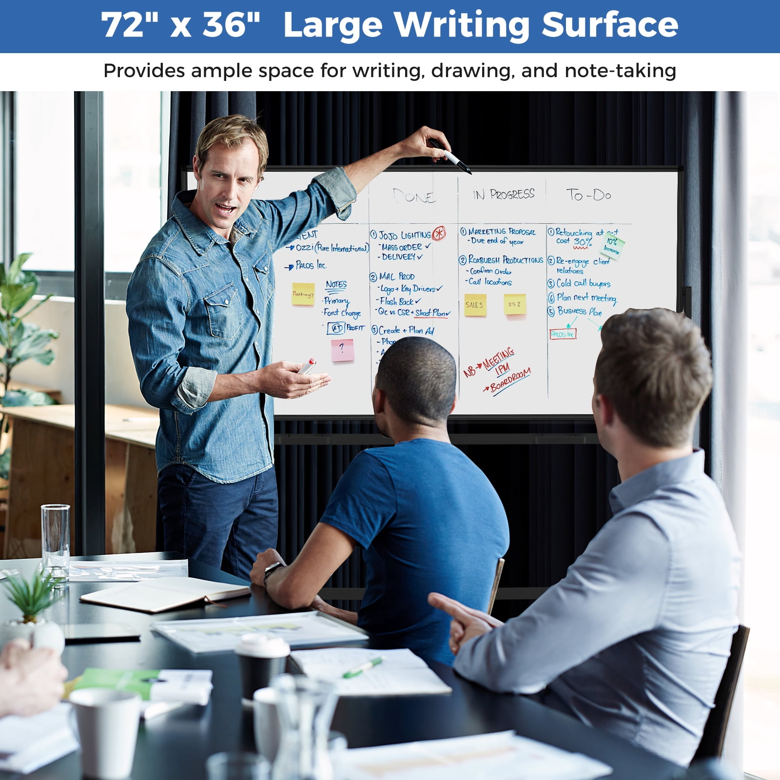Costway 72" x 36" Double-Sided Magnetic Whiteboard with Stand and Aluminum Alloy Frame Black