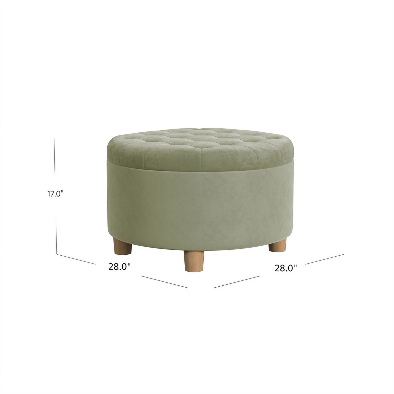 HomePop Large Round Button Tufted Storage Ottoman, Light Sage Green Velvet