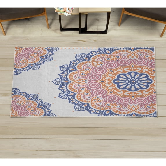 Oriental Decorative Rug, Soft Colored Mandala South Culture Inspired Floral Image, Quality Carpet for Bedroom Dorm and Living Room, 6 Sizes, Persian Orange, by Ambesonne