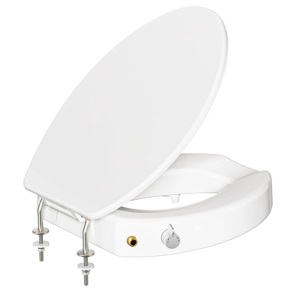 ROSYNEY Raised Elongated Toilet Seat with Bidet, 4.25" Height - Non-Electric Dual Nozzles(Front & Rear Wash), Adjustable Water Pressure & Soft Close, Brass Inlet