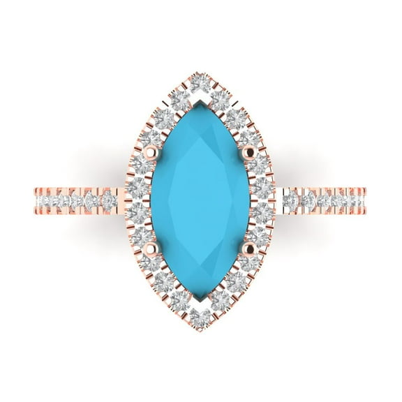 Clara Pucci 14K Rose Gold 2.38ct Turquoise Halo Ring for Women