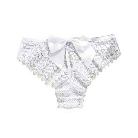 Levmjia Womens Lace Underwear Seamless Thong Bowknot Hollow Out Triangle Panties Low Waist Breathable Soft Comfortable Invisible No Show Panties Daily Wear