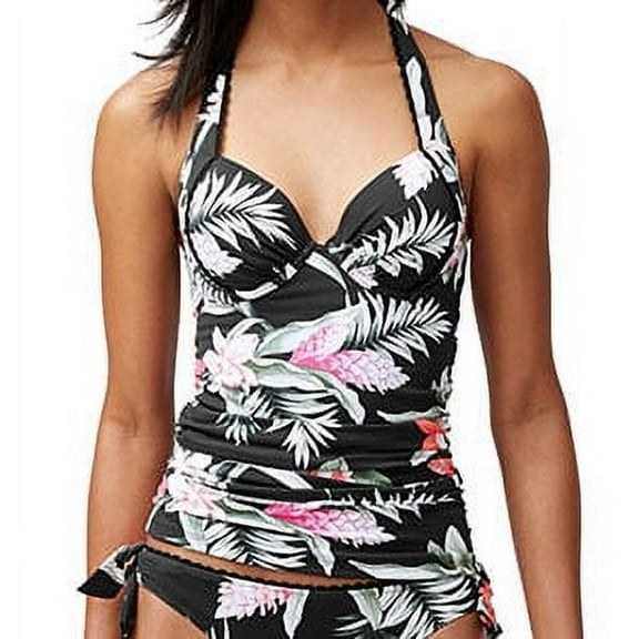 Tommy Bahama Ginger Flowers Underwire Tankini Top, Black, S/DD