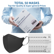 MAMISON 50 Packs, Made in KOREA Premium KF94 Fine Dust Protection Individually Packaged Face Mask (Black)