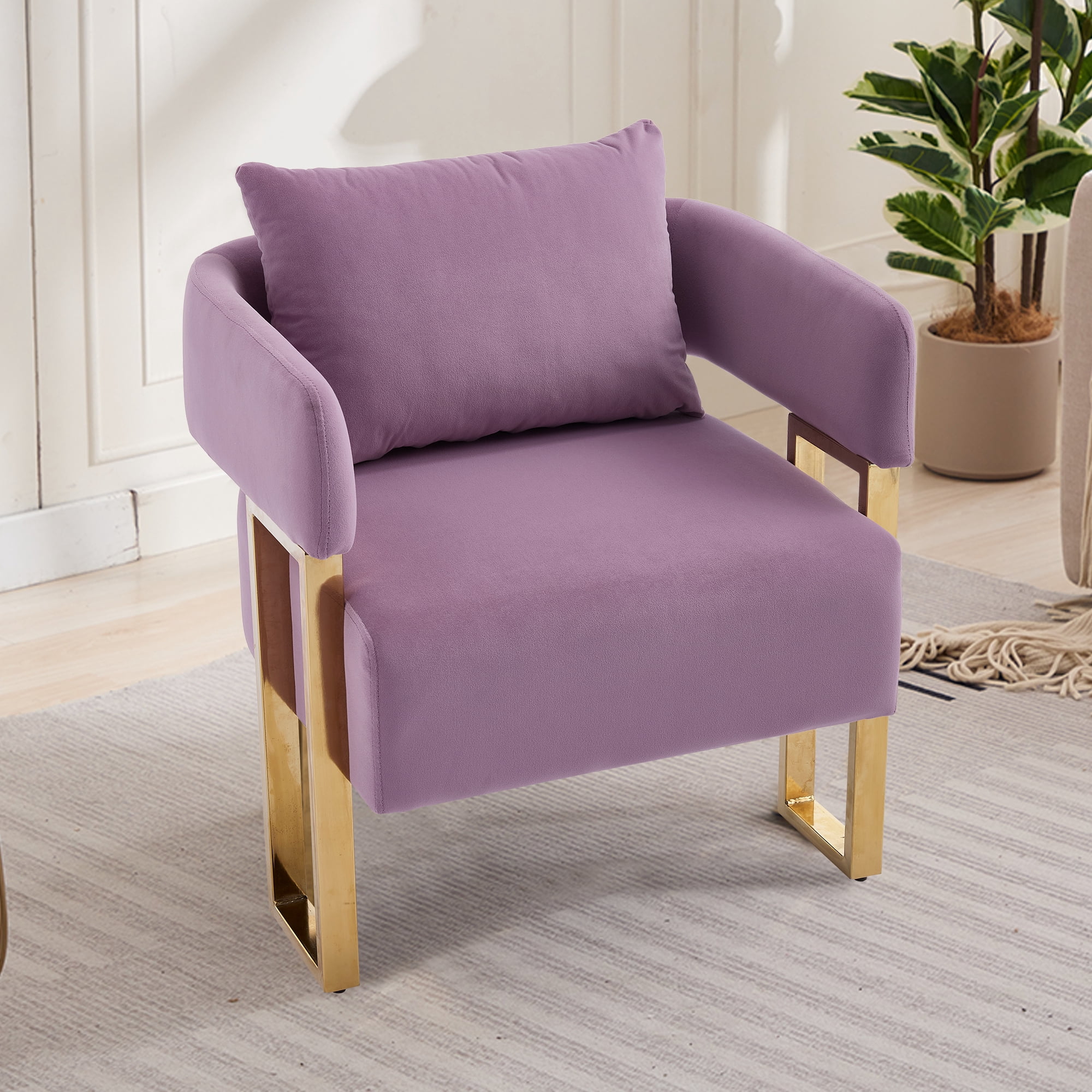 Leumius Velvet Accent Chairs Set of 2,Morden Upholstered Armchair Dining Side Chairs with Gold Metal Legs for Dining Kitchen Living Room,Lilac