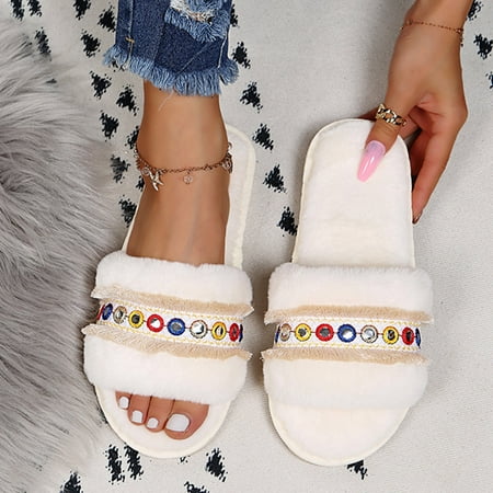 

Gubotare Women Slippers Memory Foam Women s Comfort Memory Foam Slippers Plush Lined House Shoes Indoor Outdoor Anti-Skid Rubber Sole White 8.5