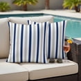 thumbnail image 4 of Navy Blue Stripe Outdoor Waterproof Pillow Covers, Geometric Grey White Vertical Striped Decorative Square Throw Pillowcase Sofa Cushion Sham for Patio/Couch/Chair, 24"x24" 2 Pack, 4 of 8