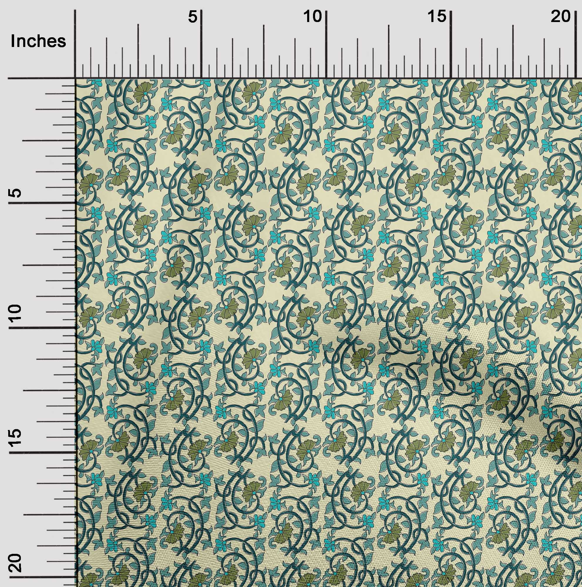 oneOone Silk Tabby Fabric Leaves & Floral Block Print Sewing Fabric BTY 42 Inch Wide