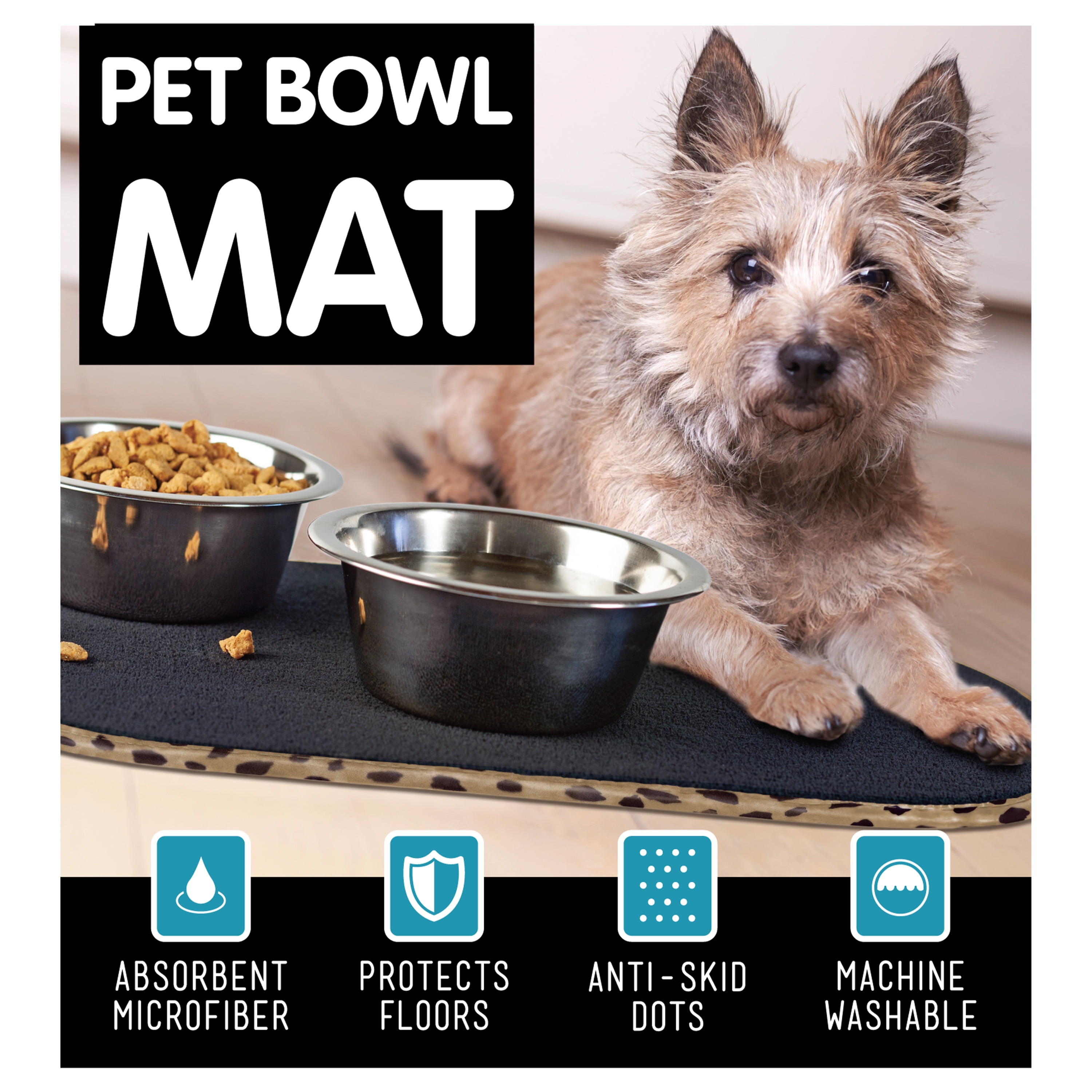 S&T Inc. Pet Bowl Mat, 12.5 inch x 21.5 inch ,Grey Geometric Print, Microfiber Dog and Cat Mat, Size: 12.5 inch x 21.5 inch, 327400