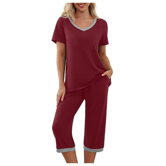 Hifoo Solid Color Sleepwear Womens Home Clothes Short Sleeved T-Shirts Pants Silk Like Pajamas Summer Multicolor Suit Leisure Casual Lapel Loungewear