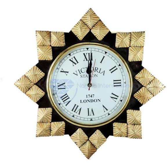 Nagina International Hand Crafted Decorative Wall Decor Clock Mirror & Windows | Colorful Vintage Designs (14" Clock, Faded White)