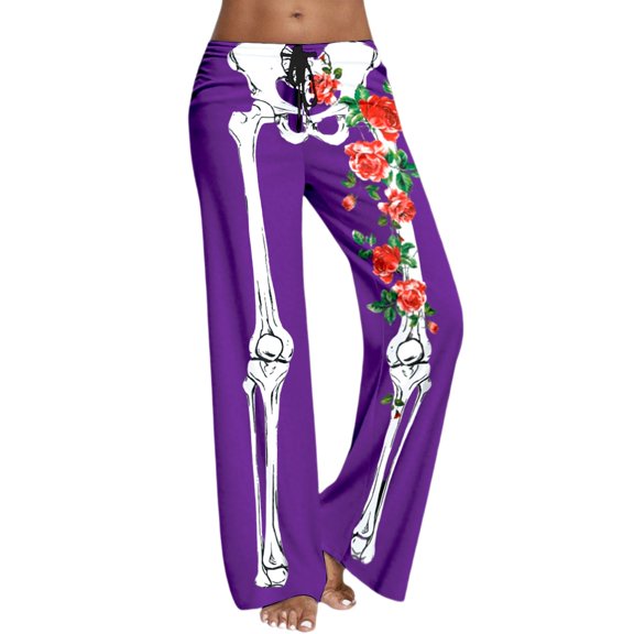 Bibifish Womens Pajama Pants Halloween Novelty Print Drawstring Waist Trendy Fall Winter Wide Leg Sleep Bottom