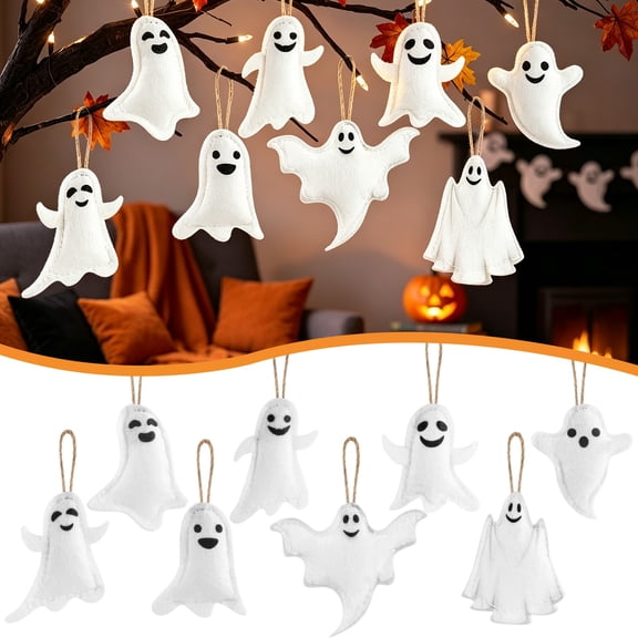 24 Pcs Felt Halloween Ghost Ornaments Halloween Tree Decoration White Ghost Ornaments for Small Christmas Tree Home Indoor Decor Party Supplies Halloween Tree Ornaments