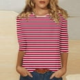 thumbnail image 2 of Summer Shirts For Women Sevevn Fashion Women's Striped Printed Blouses Three-Quarter Sleeve T-Shirt Round-Neck Top Womens Shirts Casual, 2 of 5