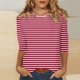 thumbnail image 2 of Camisetas de Manga Corta para las Mujeres a Rayas Impresas de Tres Cuartos de Manga, Cuello Redondo Casual Top, 2 of 5
