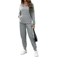 thumbnail image 3 of FIOPHY Women's Waffle Knit 2 Piece Outfits Lounge Sets 1/4 Zip Up Pullover Long Sleeve Top Jogger Sweats Track Suits Set, Gray, M, 3 of 5
